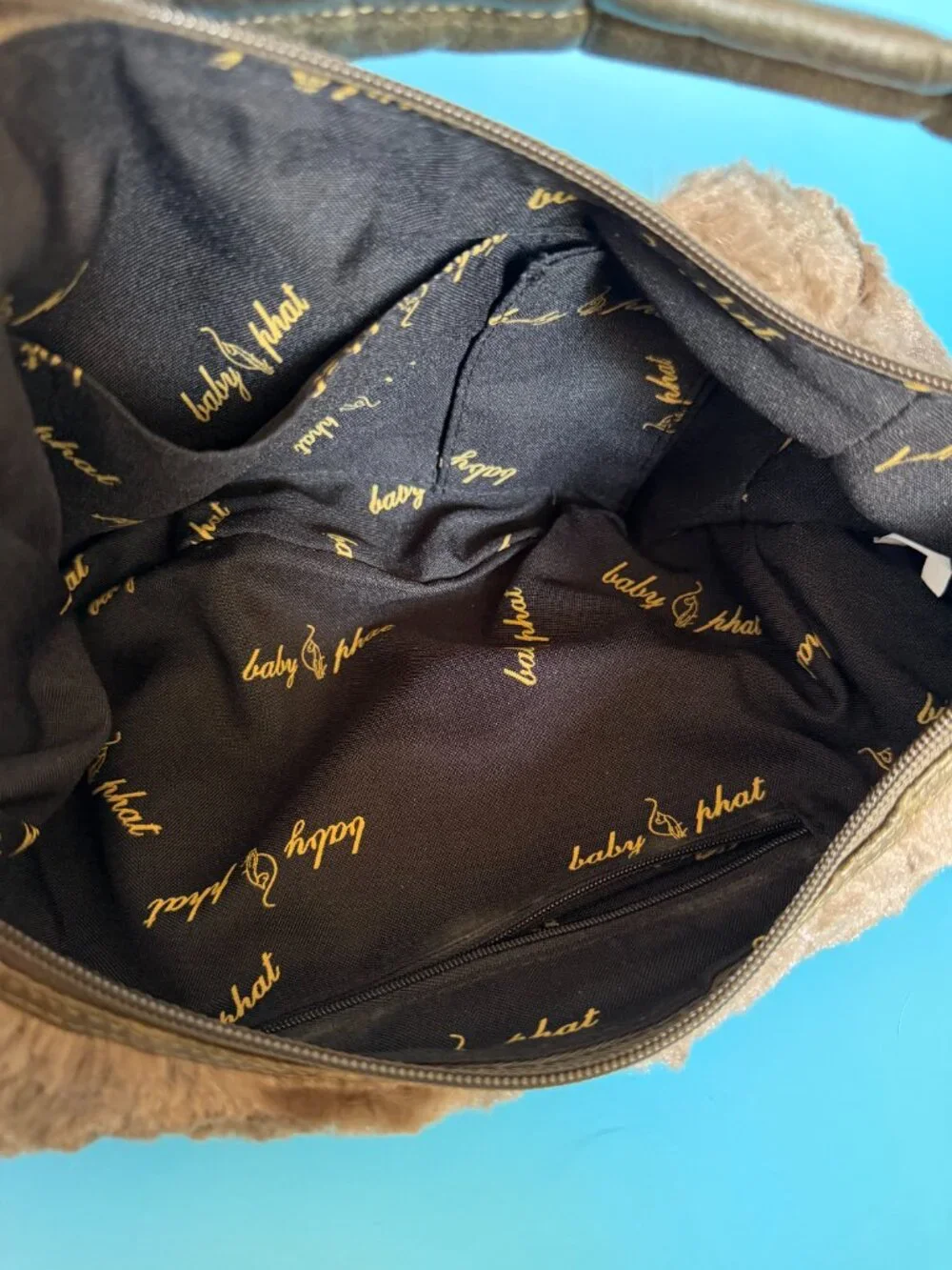 Baby Phat Y2K Olive Leather Fur Hobo Bag  Kimora Studded Rhinestone